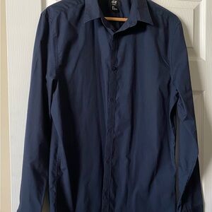 H&M Slimfit Easy Iron Navy Men's Dress Shirt